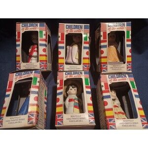 Children of The World Porcelain Bell Collectible Rare In Box Vintage Set of 6